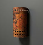 Handmade Fire Finished Copper Oval Wall Sconce Electric Lamp for Rustic Modern Interior Lighting