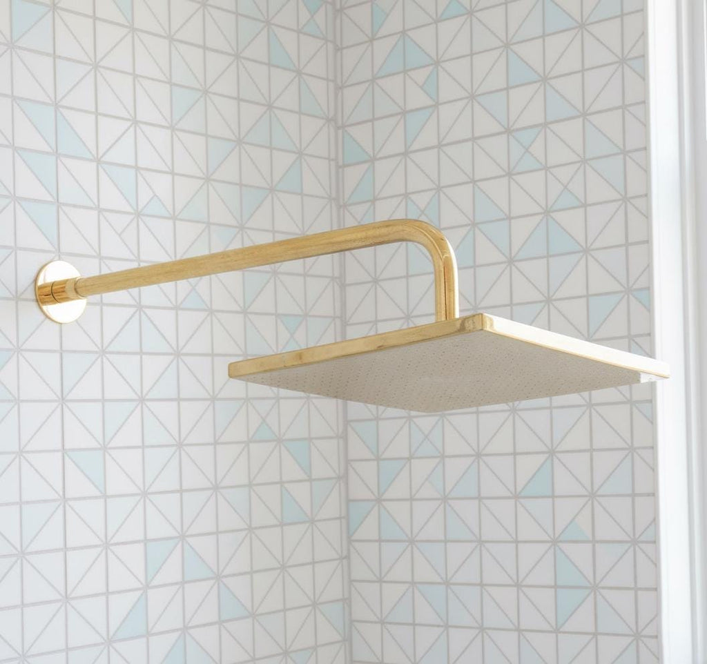 Unlacquered Solid Brass Square Rainfall Shower Head – Handmade Wall Mount Shower Arm