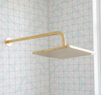 Unlacquered Solid Brass Square Rainfall Shower Head – Handmade Wall Mount Shower Arm