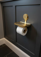 Hammered Brass Toilet Paper Holder with Shelf – Unlacquered Solid Brass Bathroom Fixture