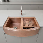 Handmade Hammered Copper Farmhouse Workstation Sink with Apron Front and Removable Prep Tray