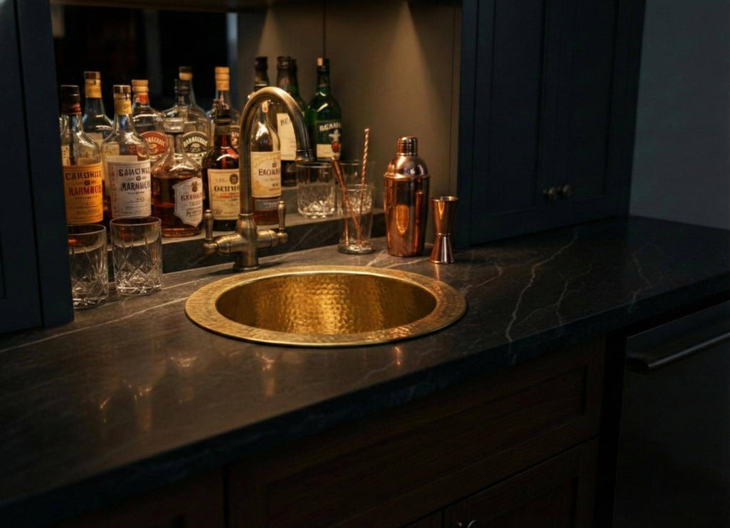 Handmade Hammered Round Brass Bar Sink Solid Brass Prep Basin for Wet Bars