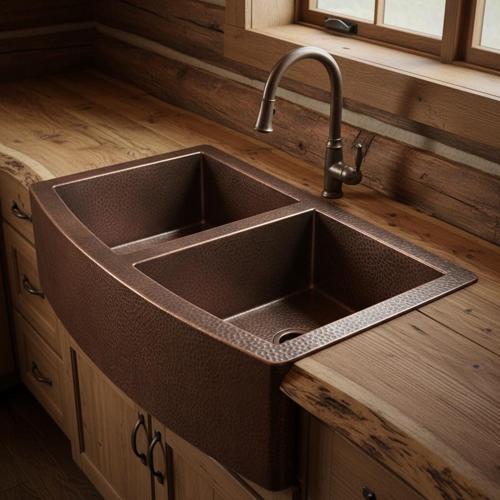 Handmade Hammered Copper Farmhouse Apron Front Double Bowl Sink for Modern Luxury Kitchen Designs