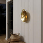 Unlacquered Brass Wall Light – Helios Inspired Round Backplate Sconce with Exposed Bulb