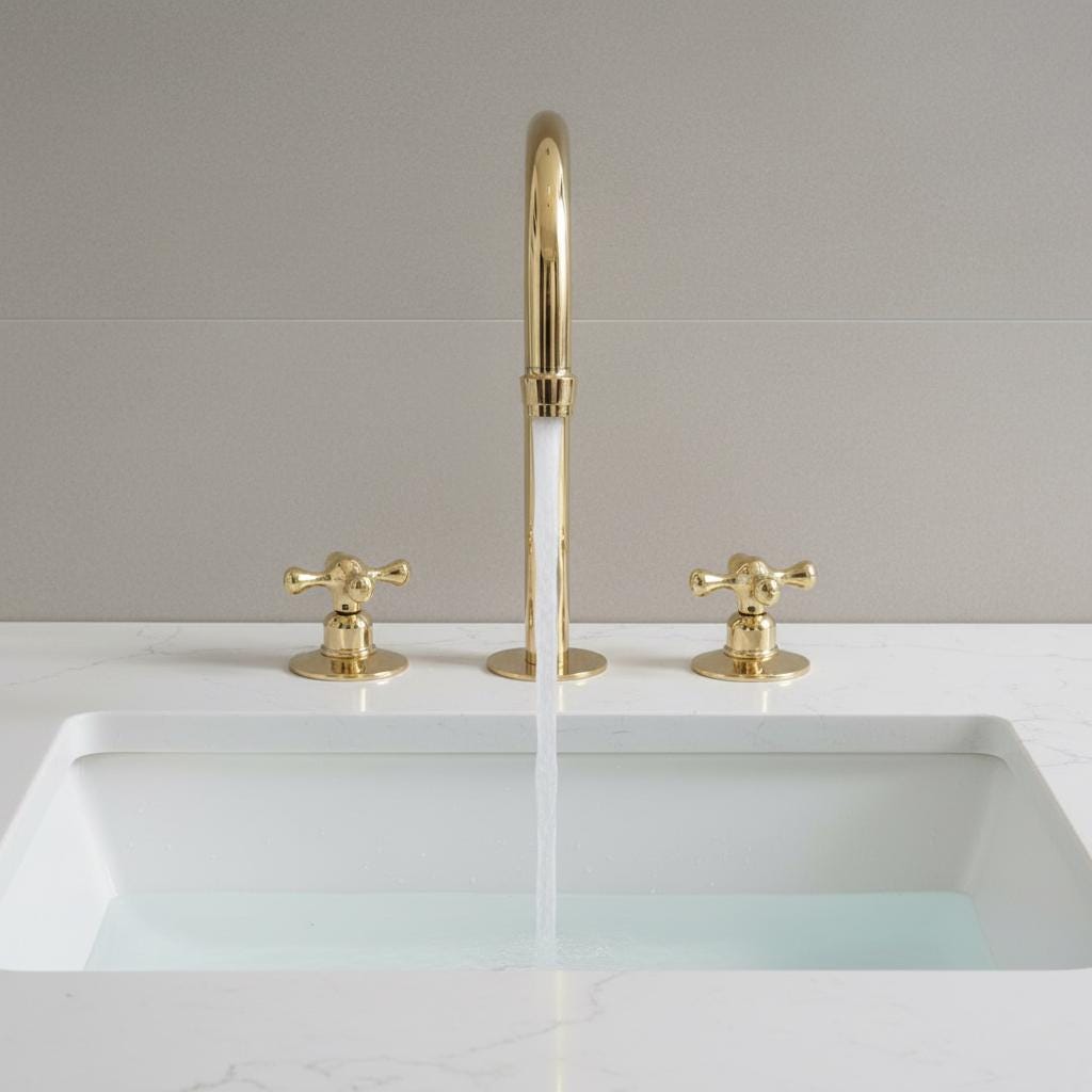 Unlacquered Brass Kitchen Faucet, Solid Brass Bridge Mixer Tap with Cross Handles for Farmhouse Sink