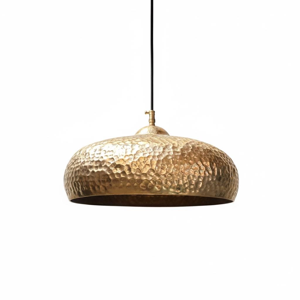 Handmade Hammered Brass Dome Pendant Light Solid Metal Ceiling Fixture Modern Interior Lighting