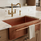 Handmade Rectangular Farmhouse Apron Front Copper Sink with Integrated Towel Bar