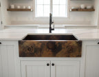 Handmade Fire Patina Farmhouse Apron Sink Solid Hammered Copper Single Bowl Kitchen Statement