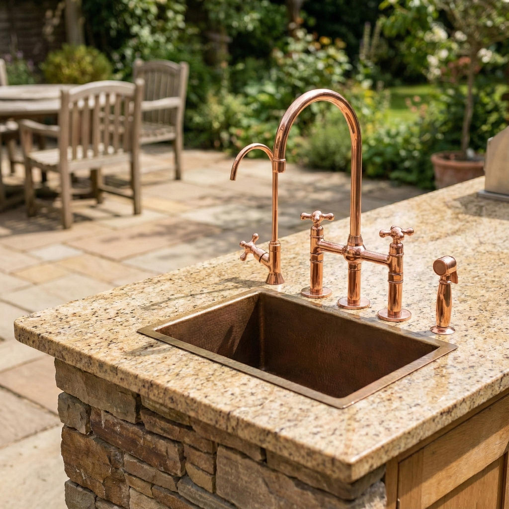 Solid Brass Farmhouse Kitchen Bridge Faucet with Sprayer And Cold Water Tap