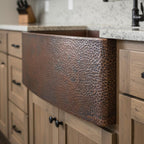 Handmade Hammered Apron Front Farmhouse Sink Solid Copper Single Bowl with Oil Patina
