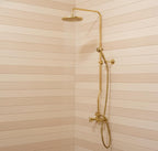 Unlacquered Brass Rainfall Shower with Handheld Sprayer & Cross Handles, Exposed Shower System