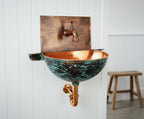 Handcrafted Turquoise Patina Copper Wall Mount Sink with Hammered Interior for Unique Luxury Bathrooms