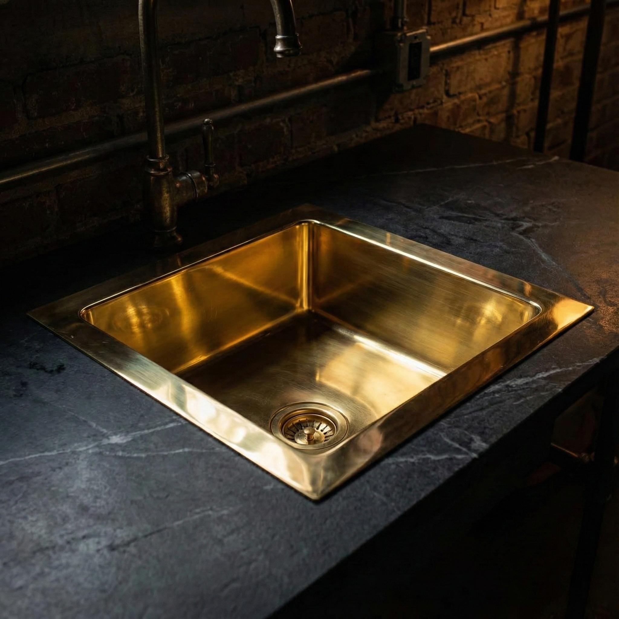 Handmade Solid Brass Kitchen Basin – Undermount Brass Sink for Bar, Prep, Island, Luxury Modern Kitchen