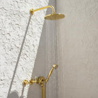 Unlacquered Solid Brass Ceiling Shower System – Complete Handcrafted Bathroom Set with Rain Head, Handheld & Mixer