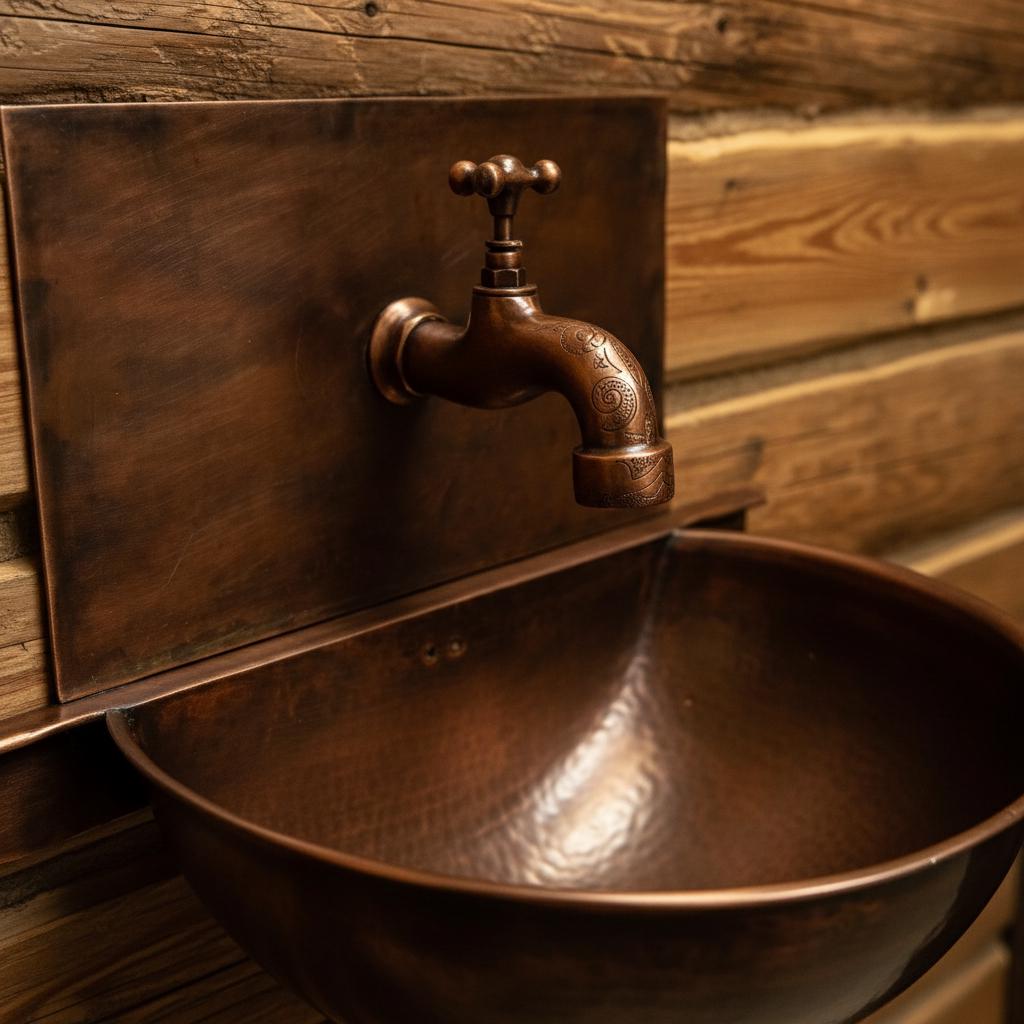 Handmade Solid Copper Wall Mount Bathroom Sink with Faucet and Backplate Vanity Basin
