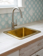 Handmade Solid Brass Bar Sink Square Hammered Undermount Prep Sink Unlacquered Brass Kitchen Sink