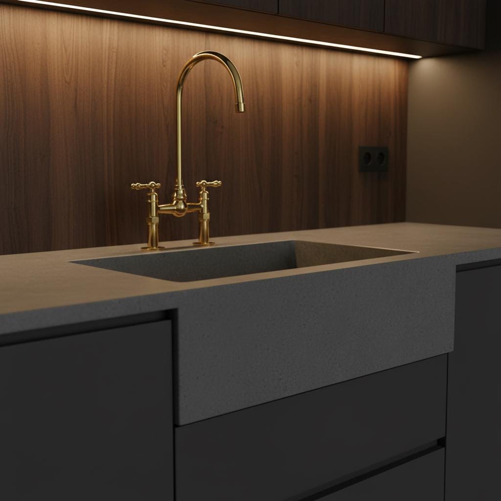 Polished Solid Brass Bridge Faucet, Handmade Kitchen Mixer Tap with Gooseneck Spout for Farmhouse Sinks