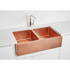 Handmade Hammered Double Bowl Farmhouse Sink Solid Copper Apron Front Kitchen Basin Design