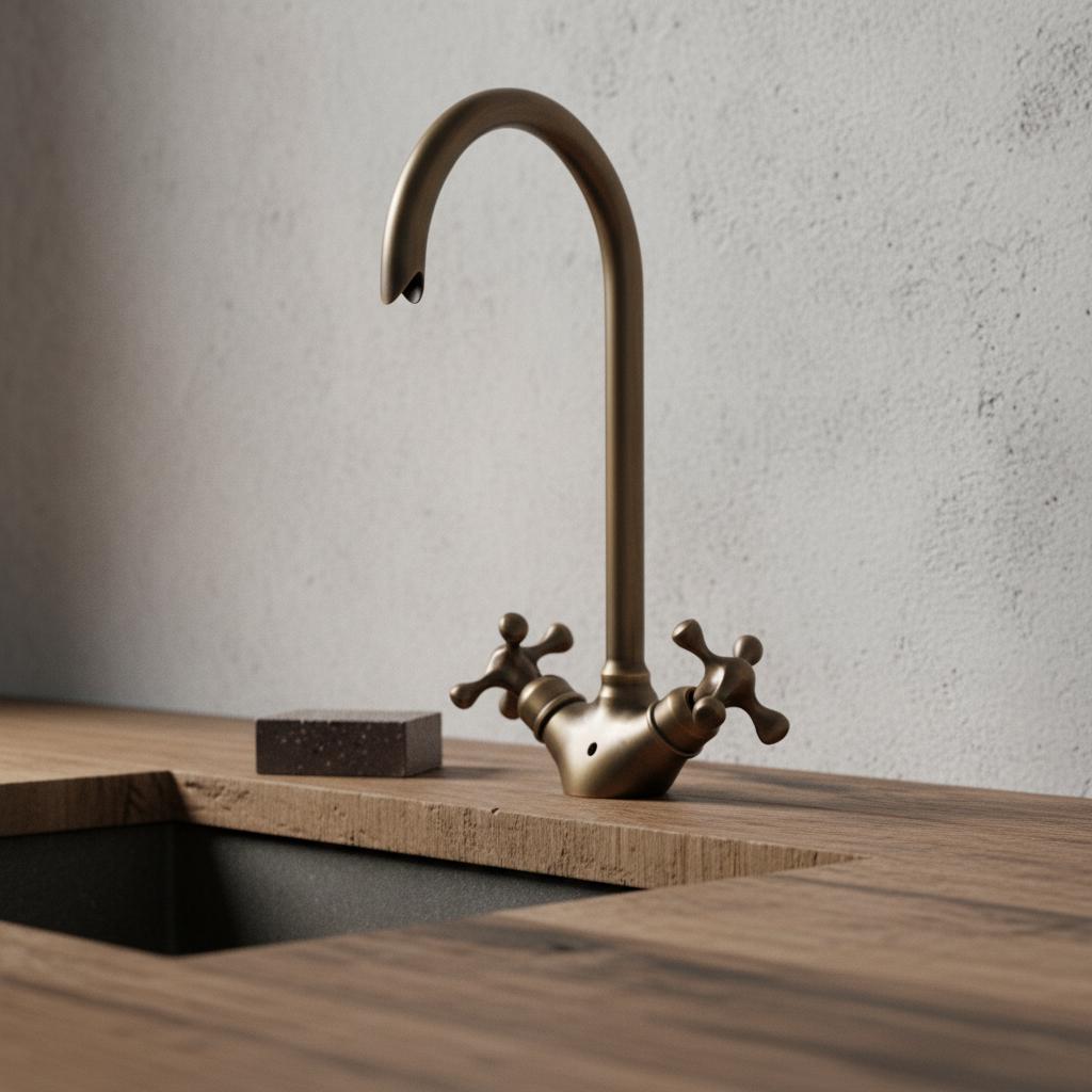 Bronzed Brass Basin Faucet, Handmade Solid Brass Bathroom Sink Mixer Tap with Cross Handles