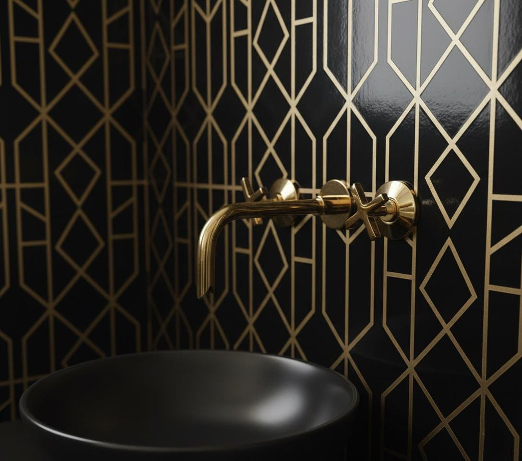 Unlacquered Brass Wall-Mount Faucet – Handmade Solid Brass Modern Cross Handle Bathroom Tap