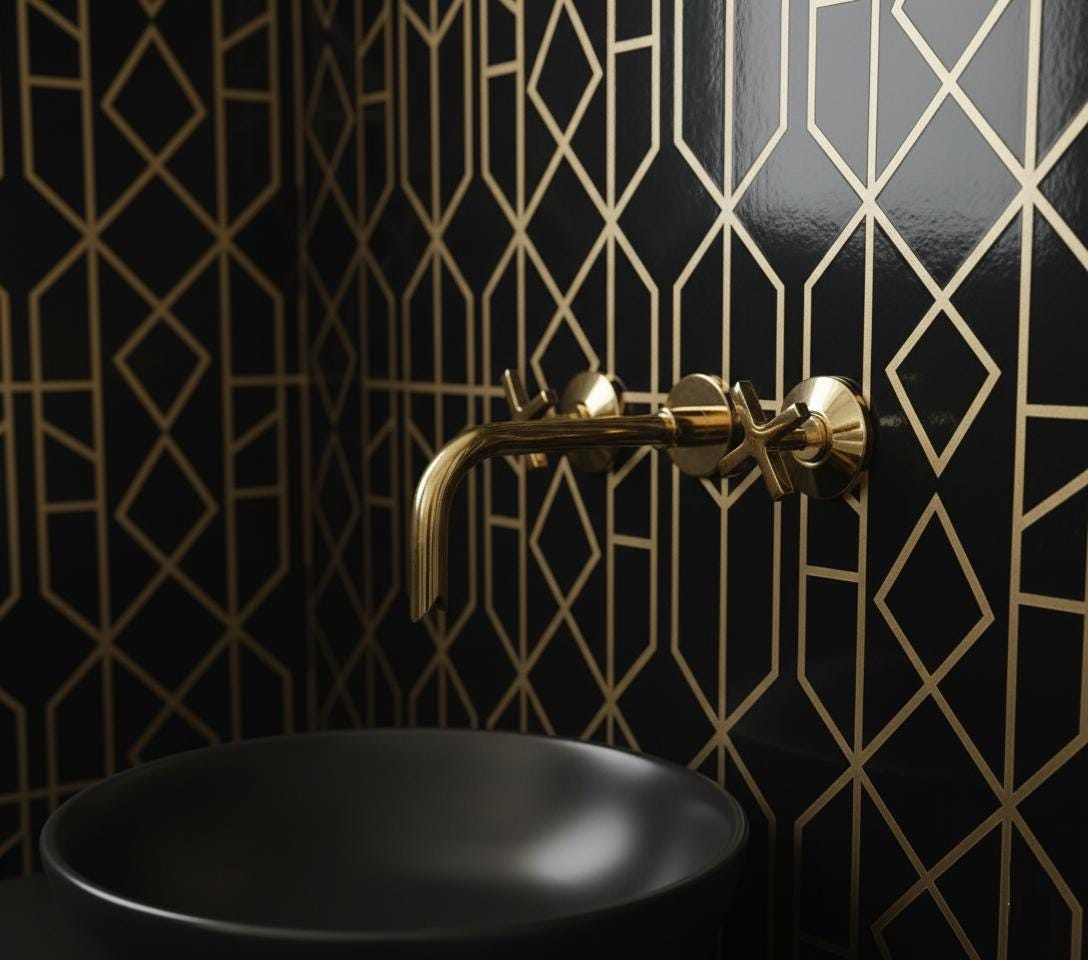 Unlacquered Brass Wall-Mount Faucet – Handmade Solid Brass Modern Cross Handle Bathroom Tap