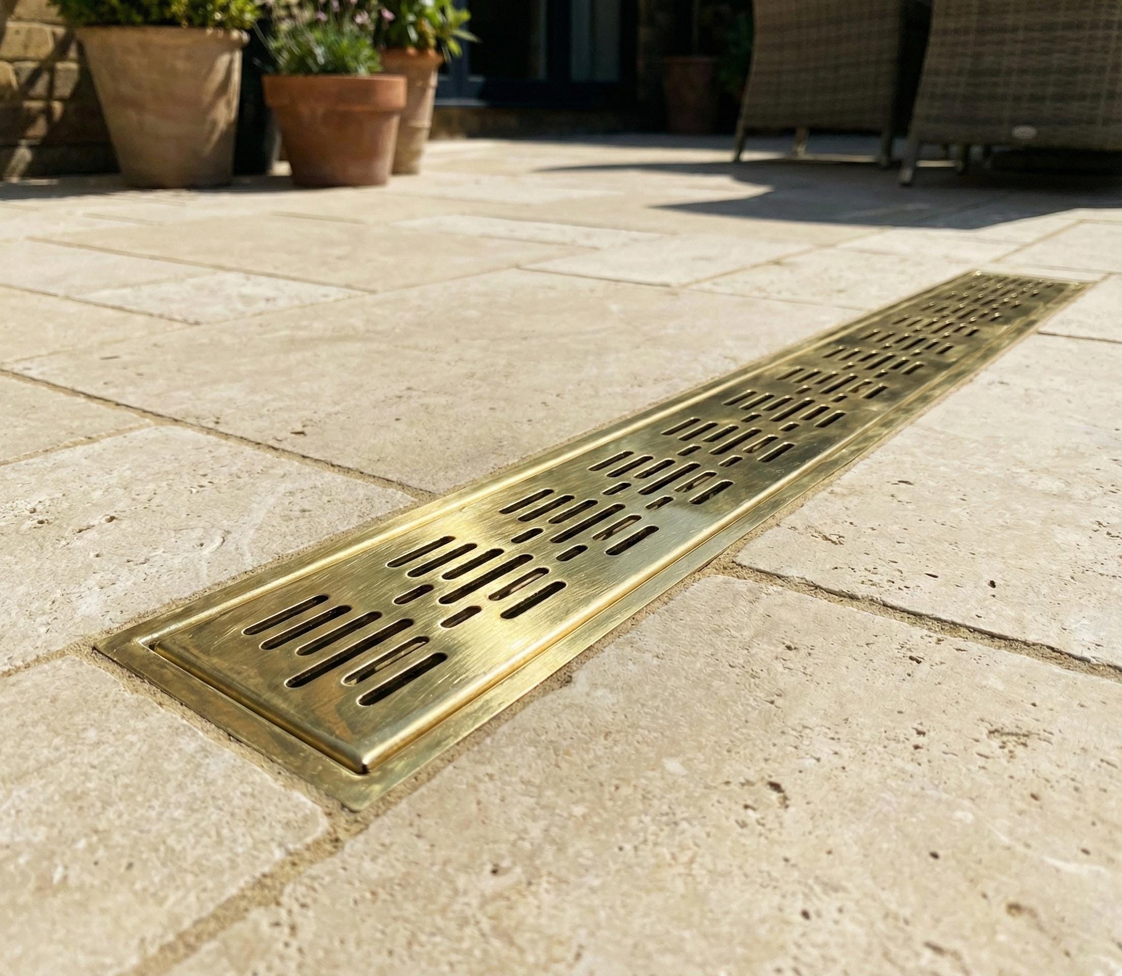 Solid Brass Linear Shower Drain Polished Finish Modern Floor Drain for Luxury Bathrooms