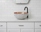 Handmade White Crackle Patina Copper Vessel Sink with Hammered Interior for Stylish Luxury Bathrooms
