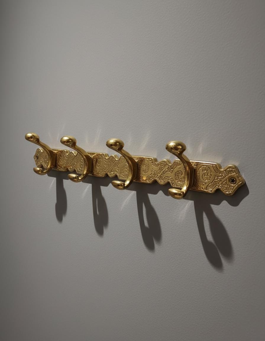 Engraved Solid Brass Coat Rack – Unlacquered Wall Hook Rail for Entryway or Bathroom