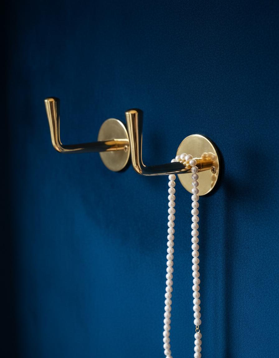 2 Pcs Unlacquered Brass Wall Hooks – Minimalist Solid Brass Coat & Towel Hangers