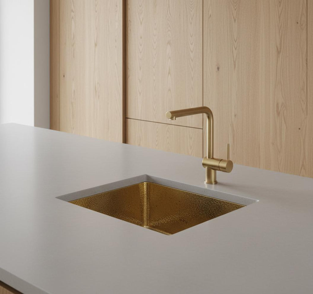 Handmade Square Brass Undermount Sink with Hammered Texture for Kitchen or Bar