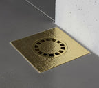 Handmade Solid Brass Square Floor Drain with Round Grate for Luxury Shower Bathrooms