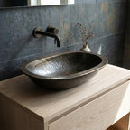 Handmade Oval Brass Vessel Basin – Hammered Antique Finish Bathroom Wash Bowl for Vanity Countertop