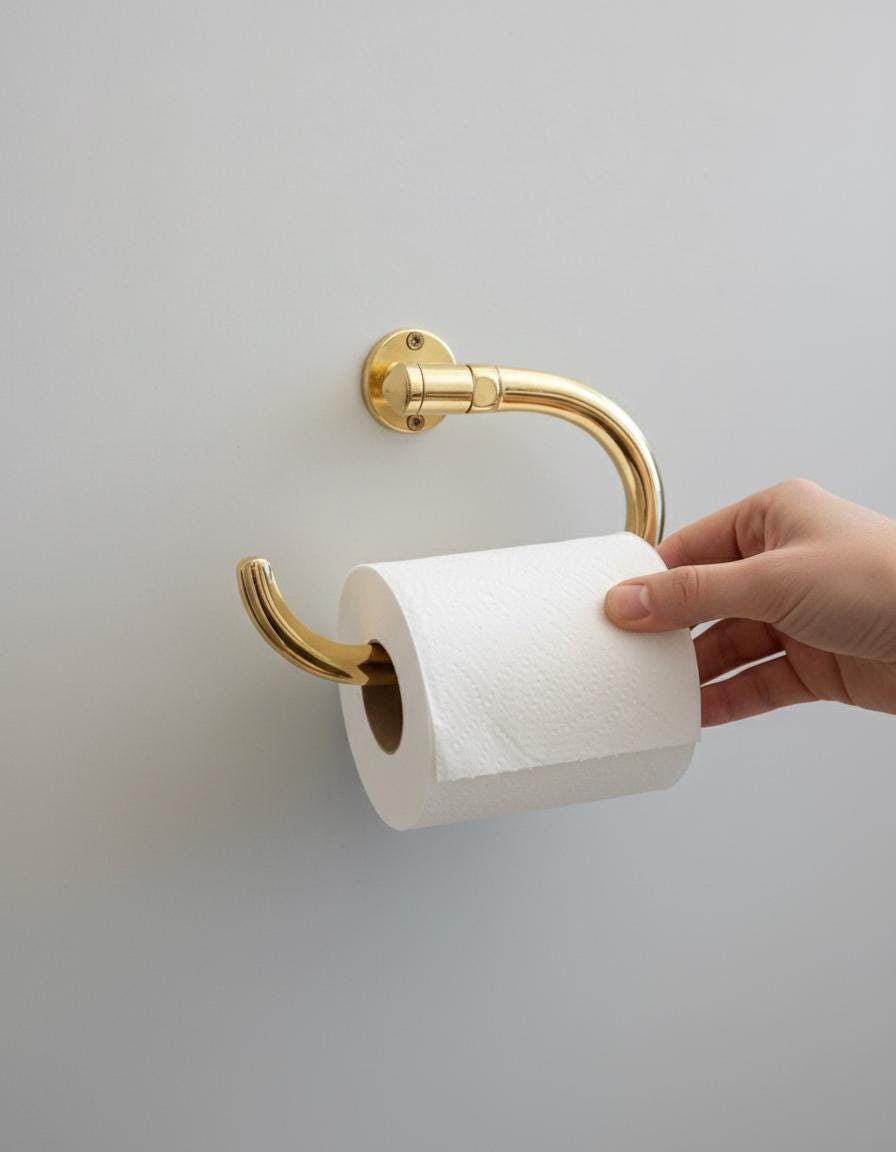 Solid Unlacquered Brass Toilet Paper Holder – Vintage Wall-Mount Bathroom Fixture