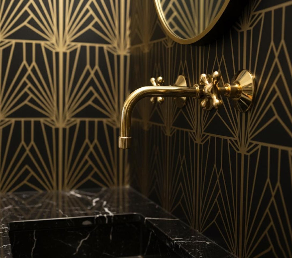 Unlacquered Solid Brass Wall Mount Faucet – Handmade Cross Handle Bathroom or Vanity Sink Mixer