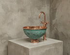 Handmade Turquoise Patina Copper Vessel Sink with Faucet for Luxury Artisan Bathroom Vanity Designs