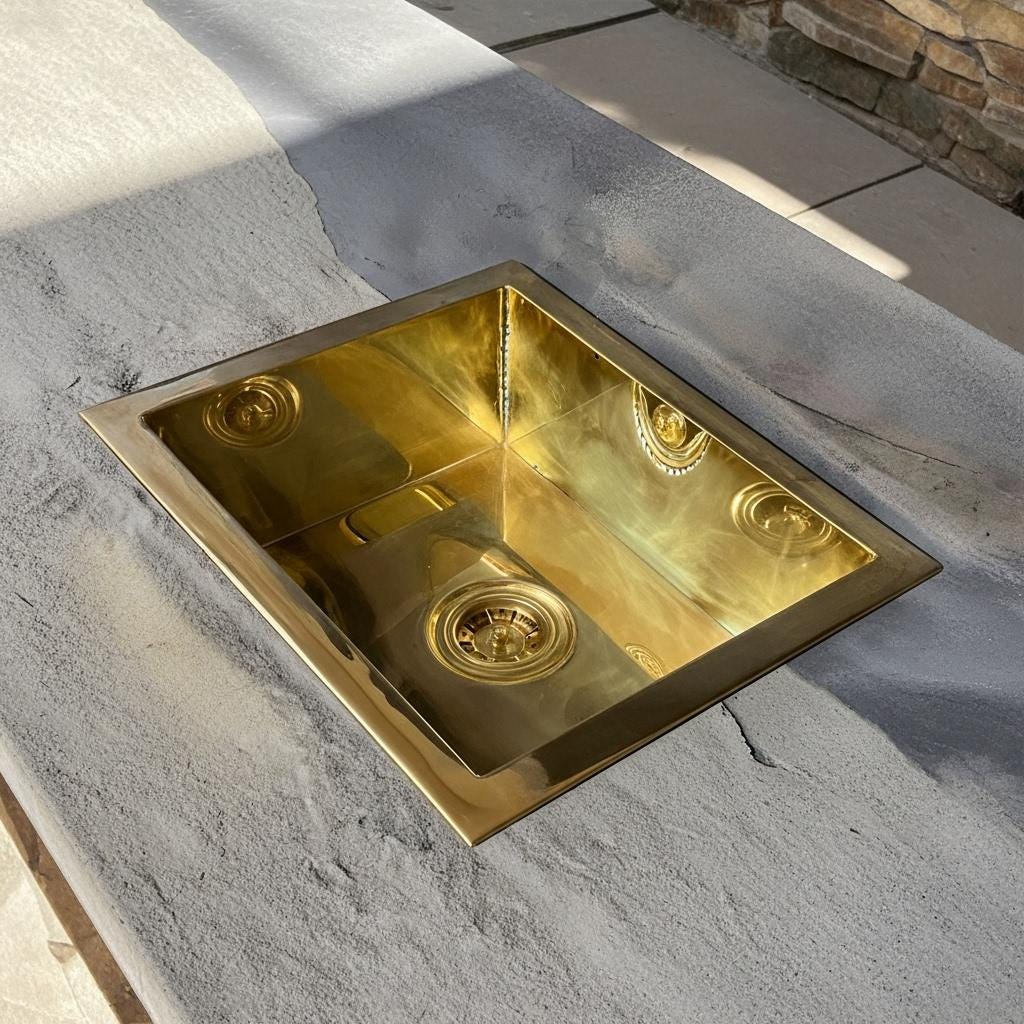 Handmade Solid Brass Kitchen Basin – Undermount Brass Sink for Bar, Prep, Island, Luxury Modern Kitchen