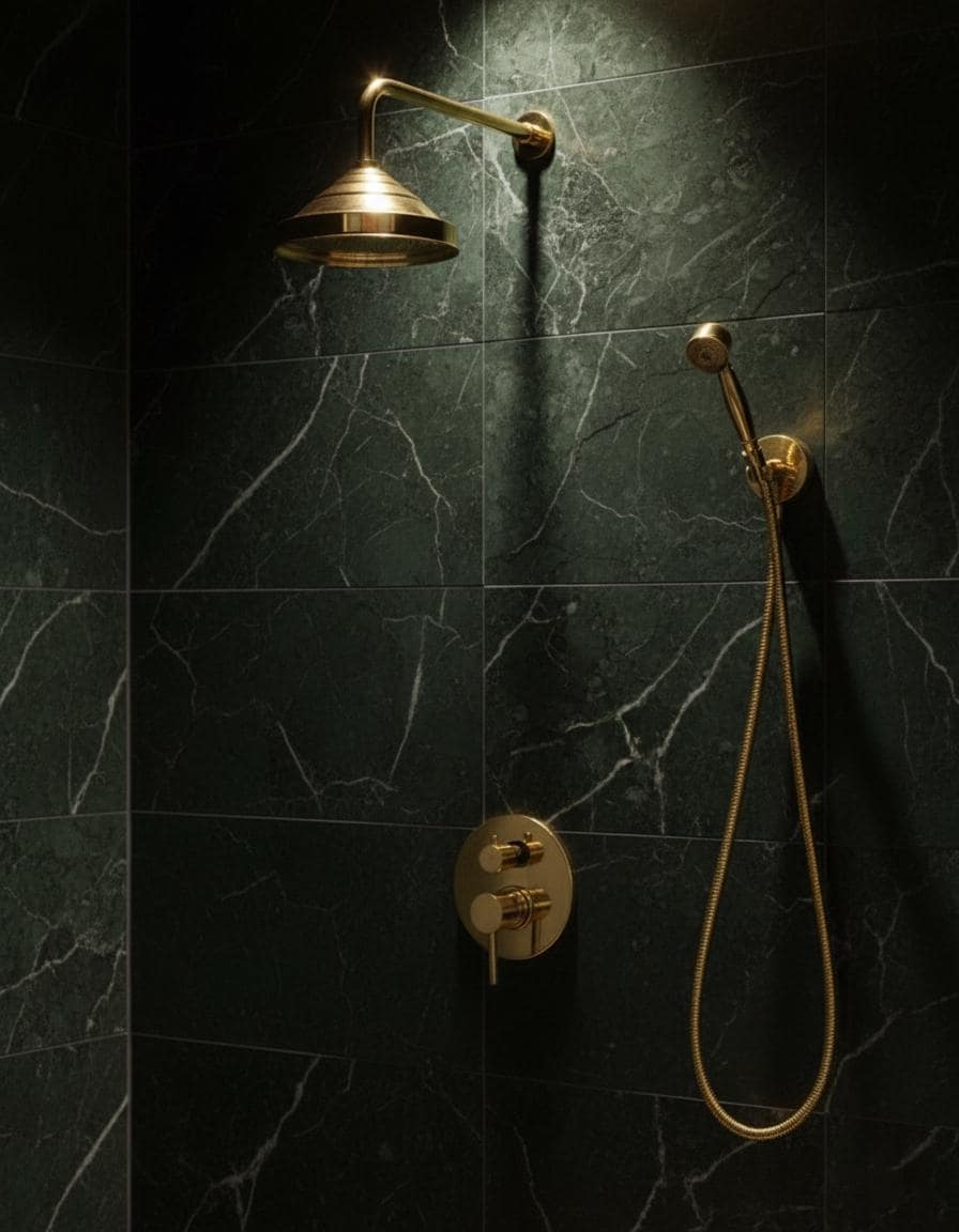 Unlacquered Solid Brass Shower System – Single Lever Wall Mount Rainfall Shower with Handheld Sprayer