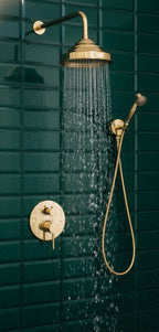 Unlacquered Solid Brass Shower System – Single Lever Wall Mount Rainfall Shower with Handheld Sprayer