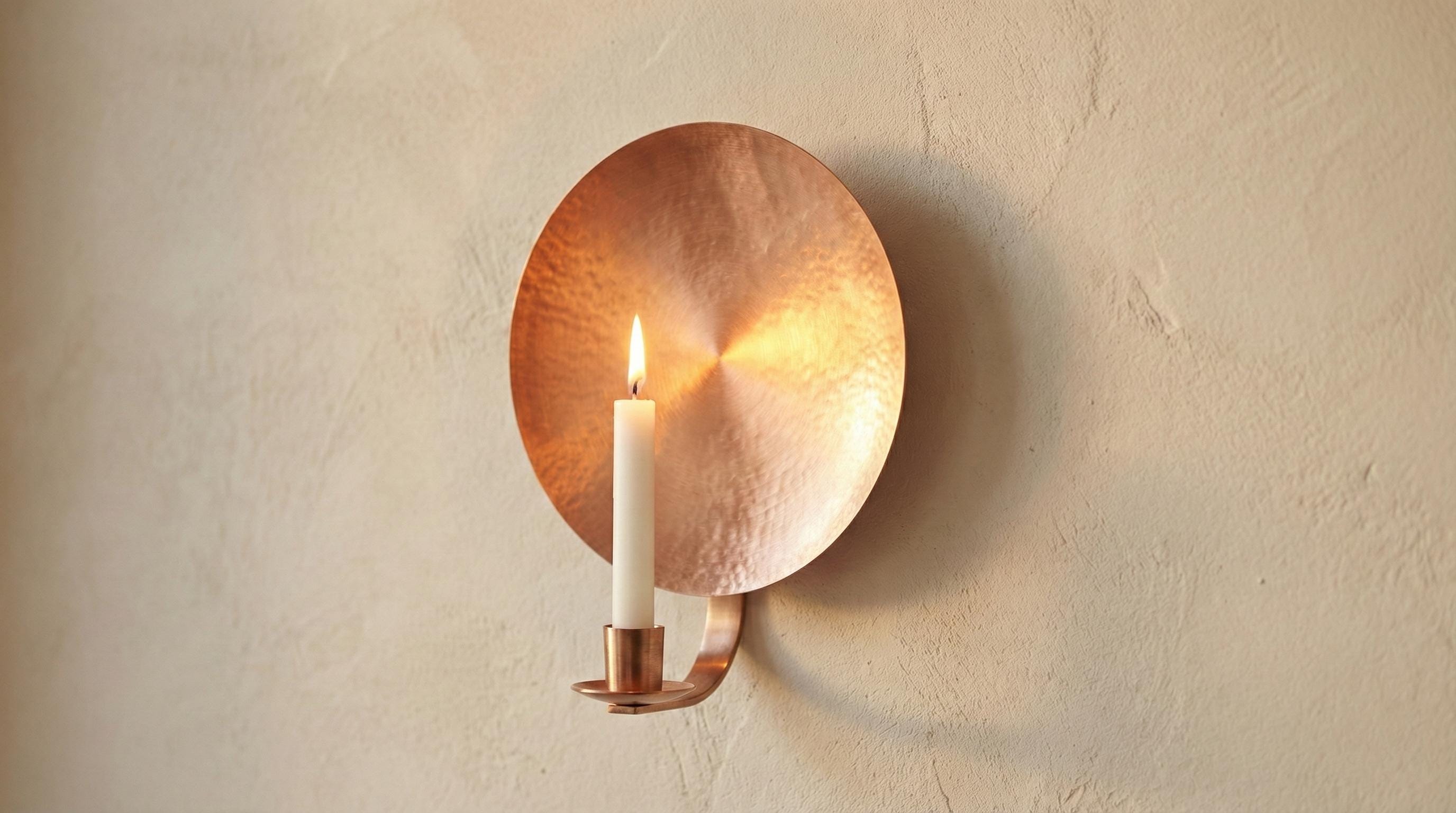 Handcrafted Copper Wall Candle Holder Sconce, Hammered Disc Taper Holder