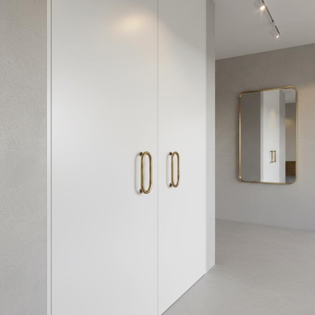 Handmade Oval Brass Door Pull Handle Minimalist Solid Metal Hardware for Modern Interiors