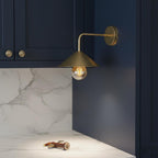 Unlacquered Brass Wall Light – Handmade Straight Arm Cone Shade Sconce for Bathroom or hallways