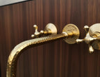 Unlacquered Solid Brass Hammered Wall Mount Faucet – Handmade Cross Handle Bathroom Mixer