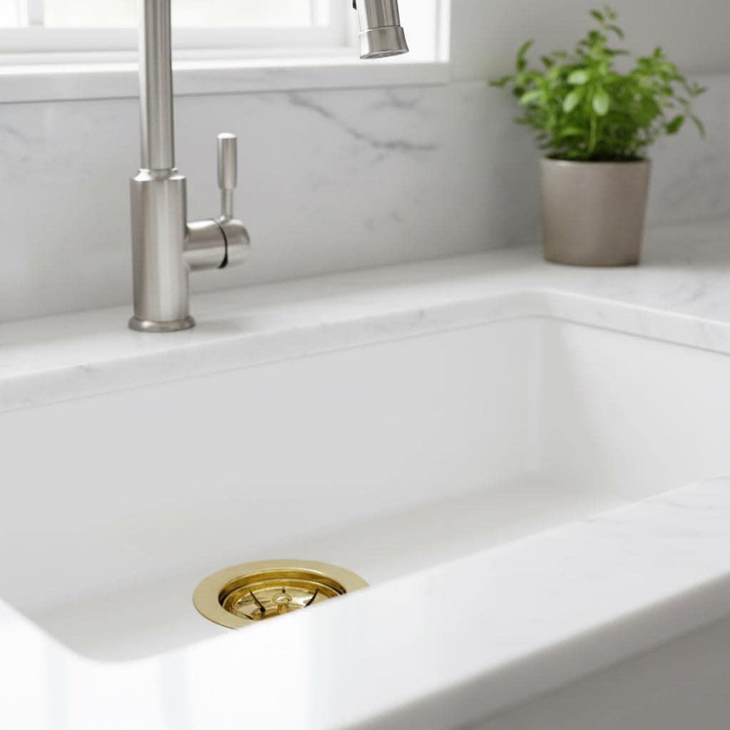 Solid Brass Strainer Drain for Bathroom Basin, Round Sink Waste Clicker Drain, Unlacquered Brass Vanity Drain