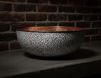 Handmade White Crackle Patina Copper Vessel Sink with Hammered Interior for Stylish Luxury Bathrooms