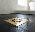 Handmade Solid Brass Square Floor Drain with Round Grate for Luxury Shower Bathrooms