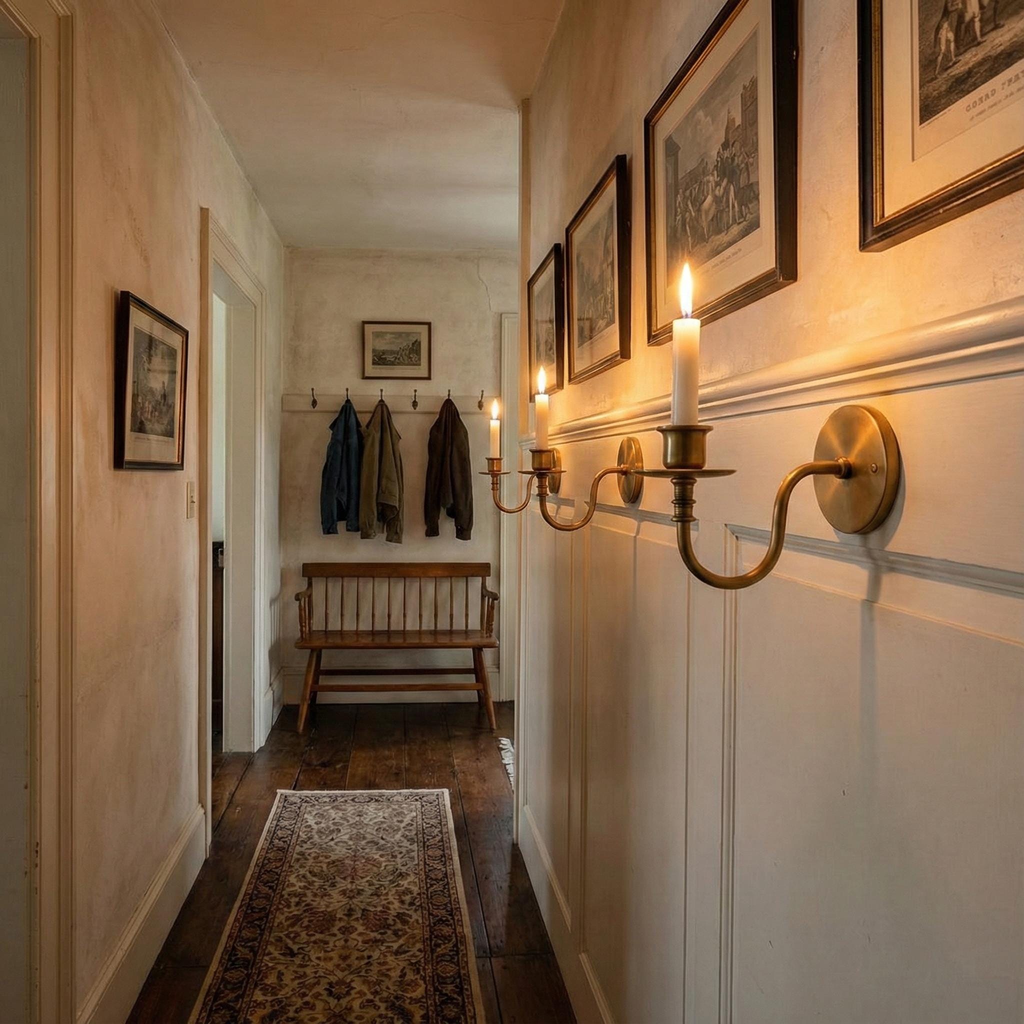 Handmade brass candle holder wall light creating warm ambient lighting for modern home decor