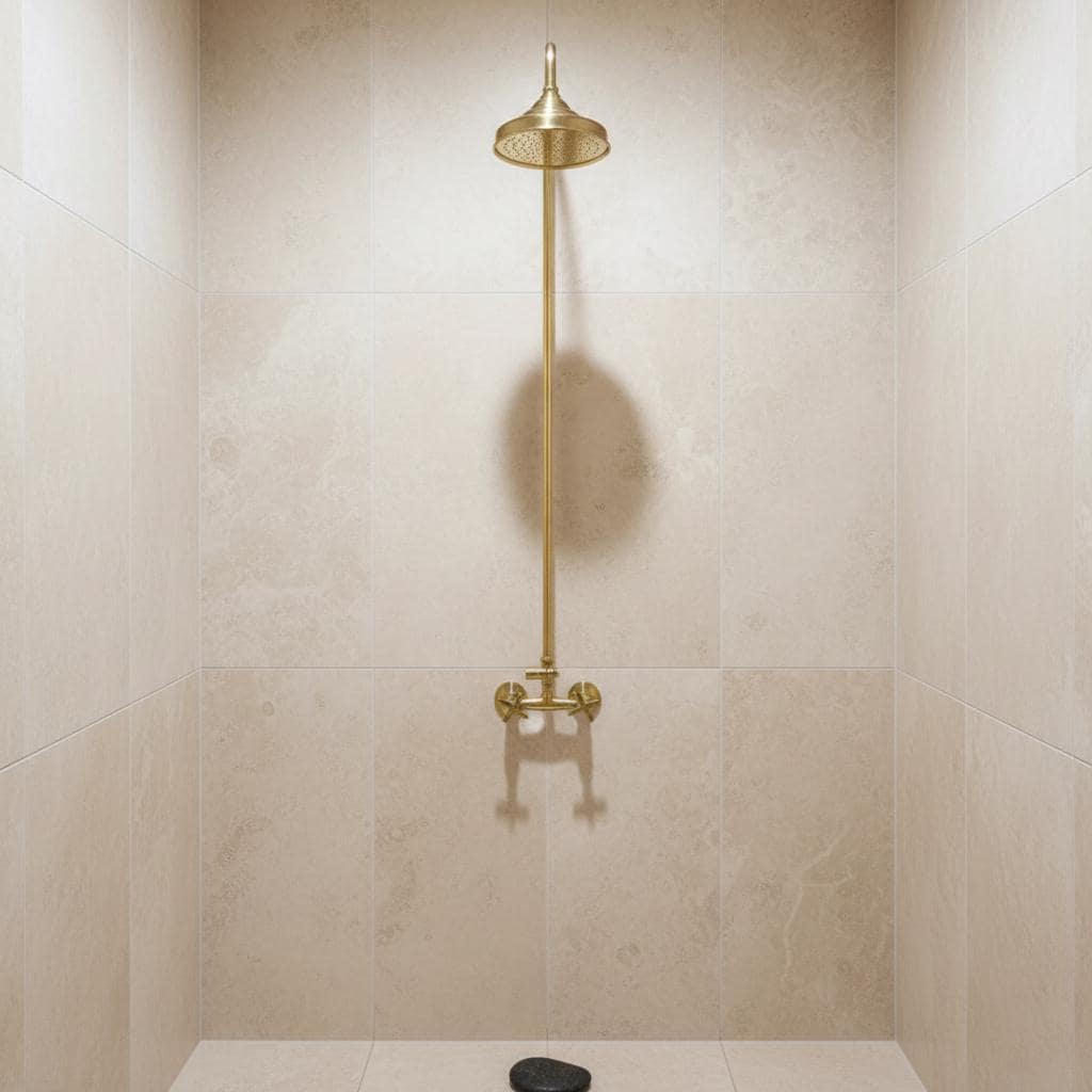 Handmade Unlacquered Brass Rainfall Shower with Handheld Sprayer - Exposed Shower System