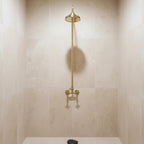 Handmade Unlacquered Brass Rainfall Shower with Handheld Sprayer - Exposed Shower System