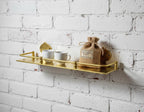 Handmade Hammered Brass Wall Shelf with Decorative Mounts for Luxury Bathrooms
