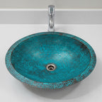 Handcrafted Oval Copper Vessel Basin with Turquoise Patina for Luxury Bathroom Vanity